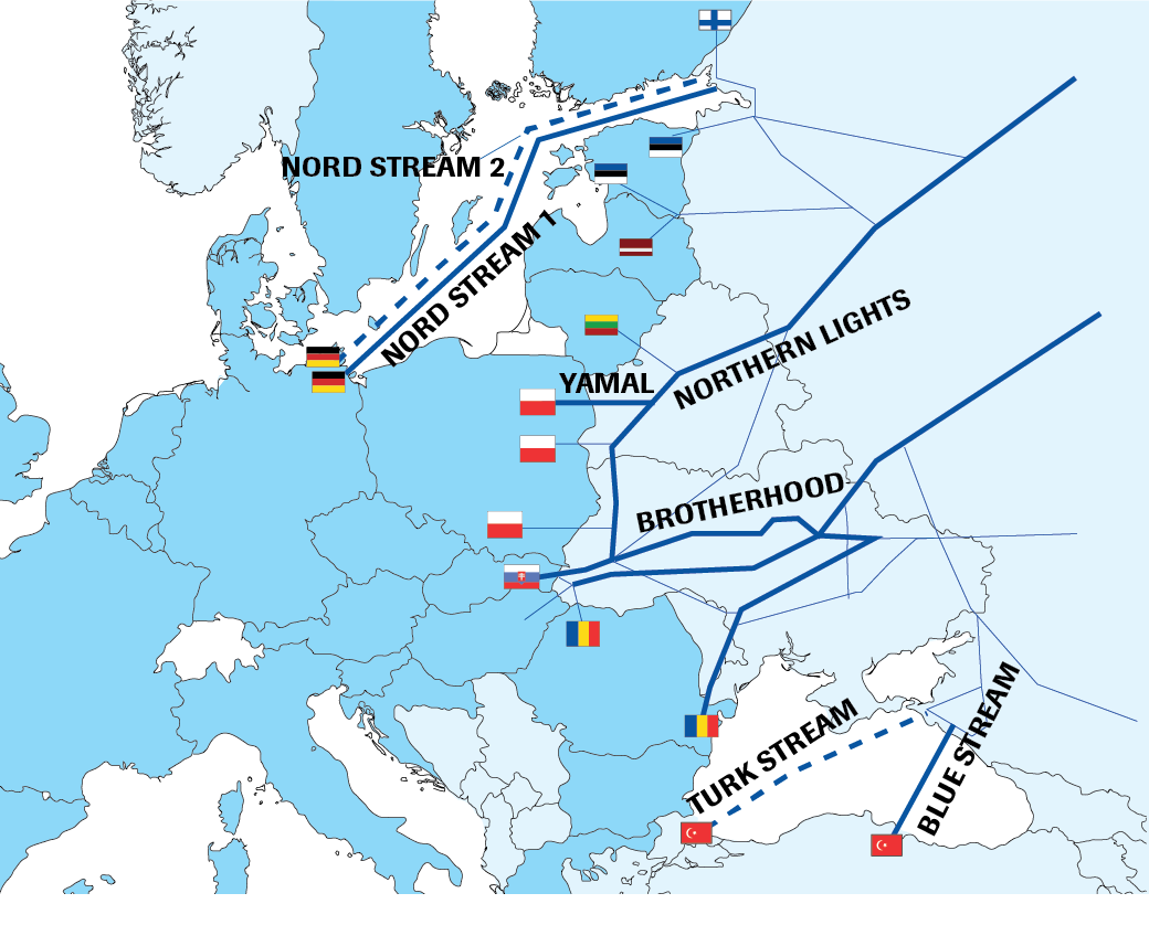 Current pipelines from Russia and pipelines under construction or planned at the EU/Turkey entry points