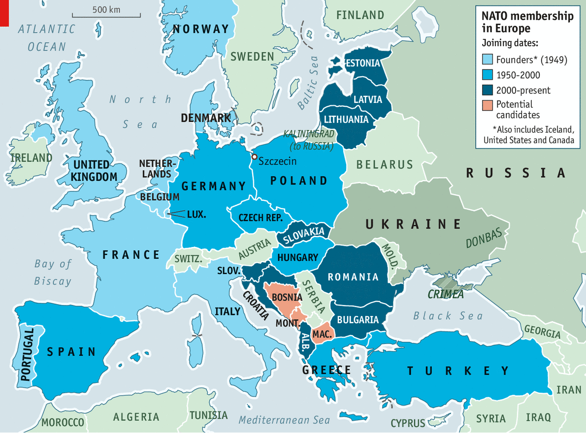 Рис. 7. Розширення НАТО на схід. Інфографіка The Economist.